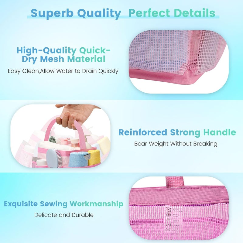 Asisnt Camping Essentials Shower Caddy Portable for College Dorm Room Essentials for Girls with 8 Pockets,Large-Capacity Shower Caddy Dorm Basket,Quick Dry Bath Bag for Bathroom,Gym,Travel,Swim,Beach-Pink - Image 3